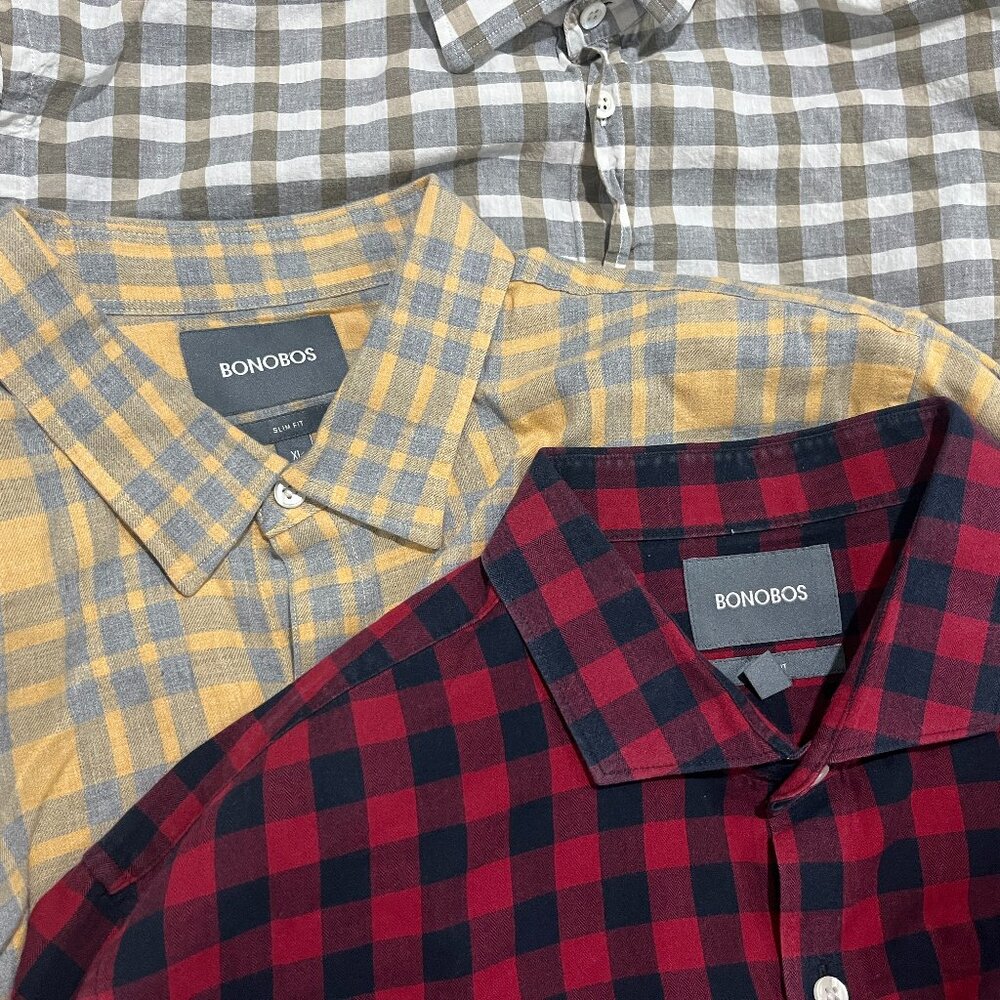 👔 Bonobos Men’s Lot of 2 Slim Fit Plaid Long Sleeve Shirts XL Tall (XLT) EUC 🔥
